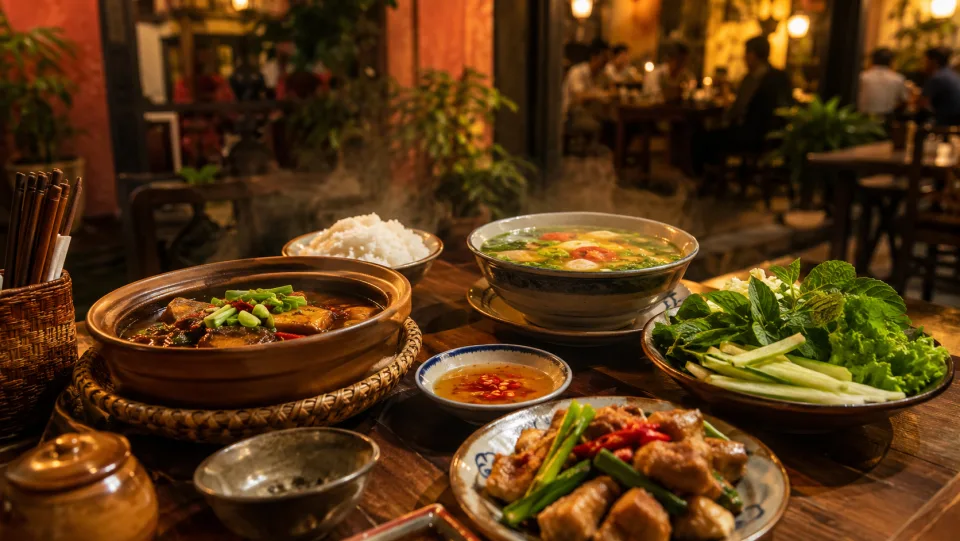 Không gian quán buổi tối